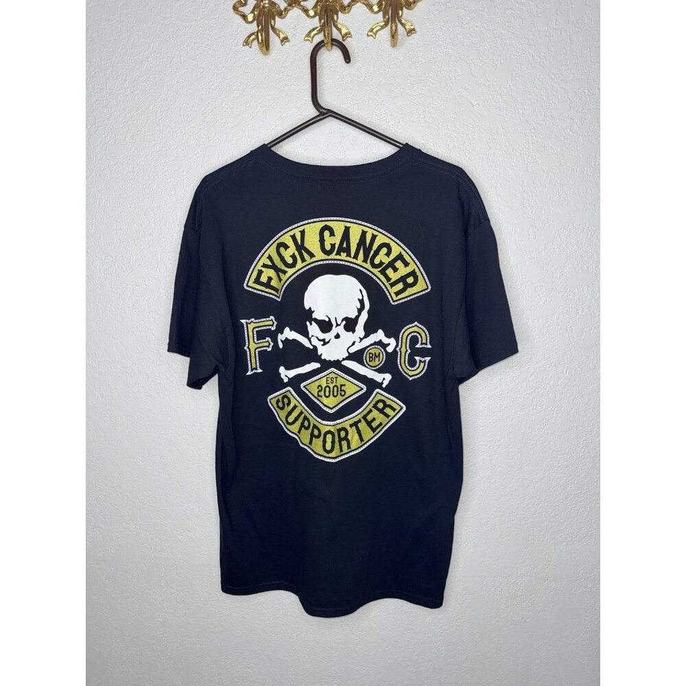 Fxck Cancer Supporter T-Shirt Men’s Large NEW Black Gold Biker Style Cotton 1D